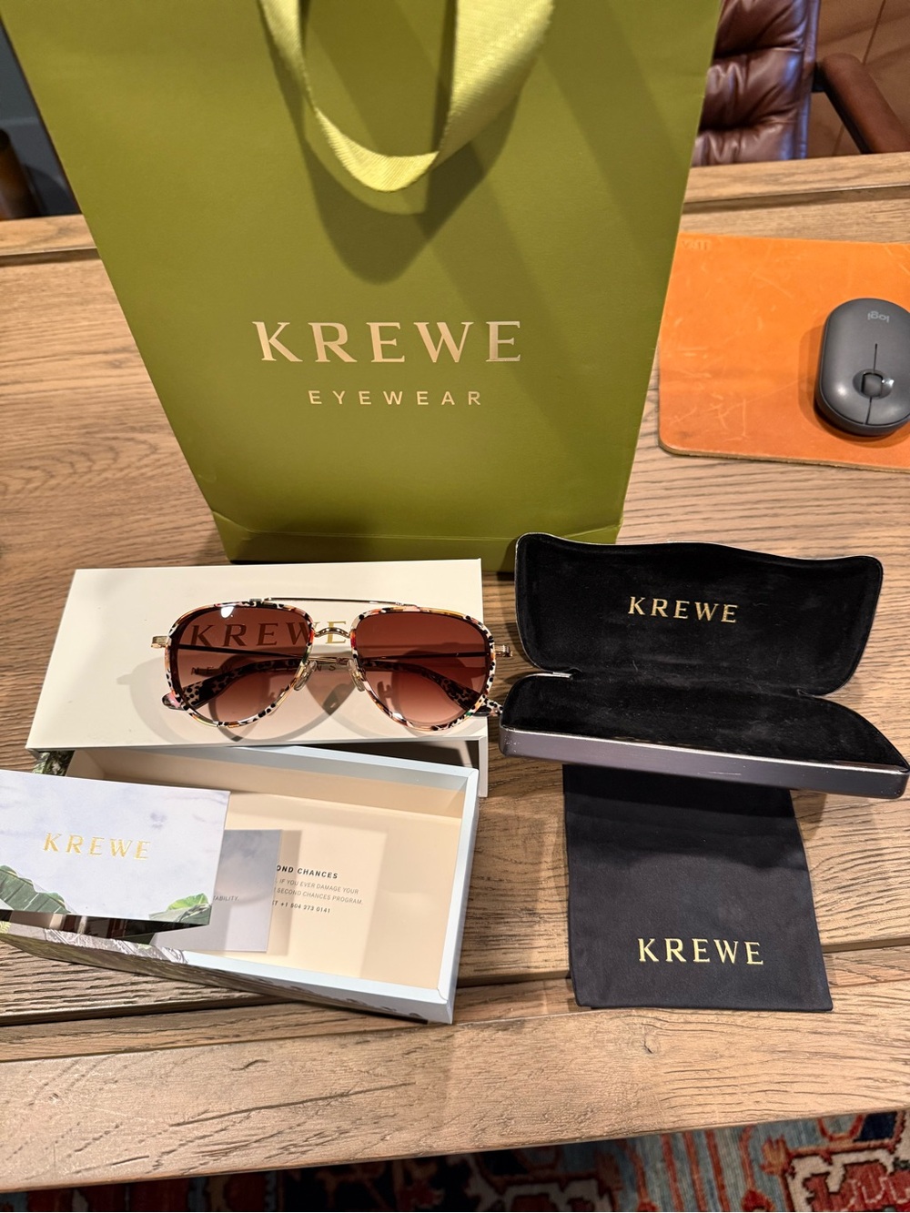 KREWE Coleman 18K Pink Poppy Frame Sunglasses with Brown Gradient Lenses NEW